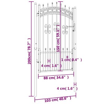 Poort met spijlpunten 103x200 cm gepoedercoat staal zwart 6