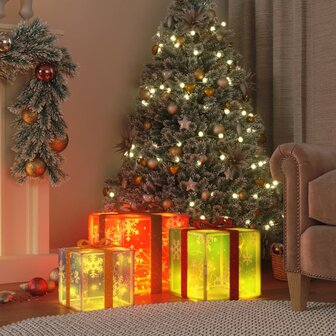 Kerstfiguur cadeaudoos 3 st verlicht 64 warmwitte LED&amp;apos;s 1