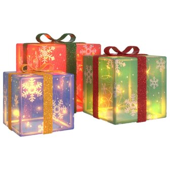 Kerstfiguur cadeaudoos 3 st verlicht 64 warmwitte LED&amp;apos;s 2