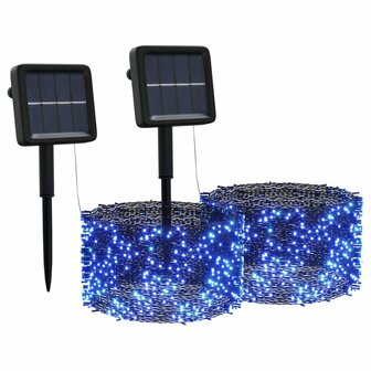 Lichtsnoeren 2 st met 2x200 LED&amp;apos;s solar binnen/buiten blauw 2