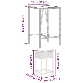 5-delige Tuinbarset met kussens poly rattan bruin 8