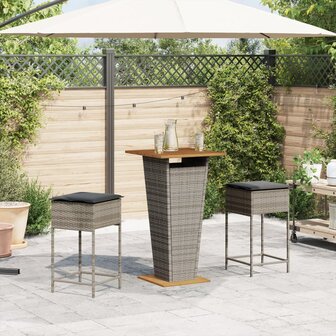 3-delige Tuinbarset met kussens poly rattan grijs 3