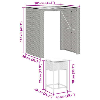 5-delige Tuinbarset met kussens poly rattan zwart 8