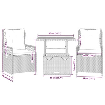 3-delige Tuinset met kussens poly rattan zwart 9