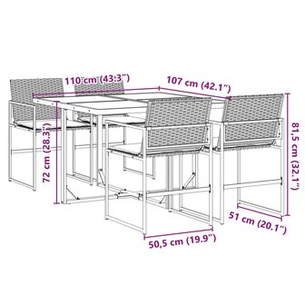 5-delige Tuinset met kussens poly rattan zwart 9