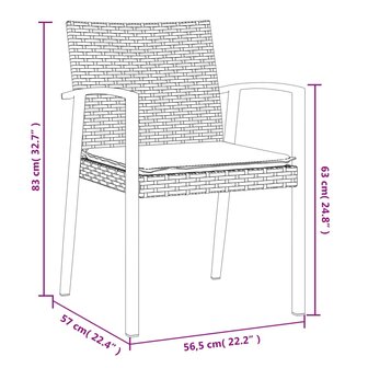 Tuinstoelen 2 st met kussens 56,5x57x83 cm poly rattan zwart 9