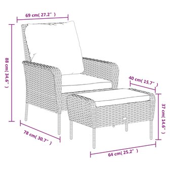 Tuinstoel met voetenbank poly rattan zwart 11