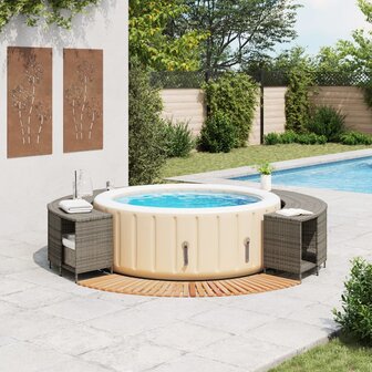 Hottub-ombouw poly rattan massief acaciahout grijs 2