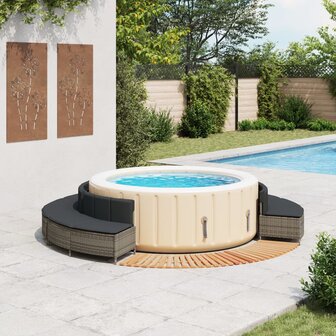 Hottub-ombouw poly rattan massief acaciahout grijs 2