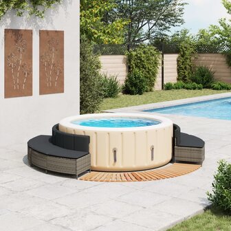 Hottub-ombouw poly rattan massief acaciahout grijs 2