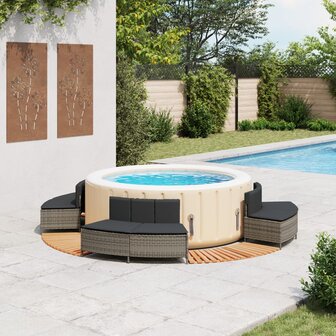 Hottub-ombouw poly rattan massief acaciahout grijs 2