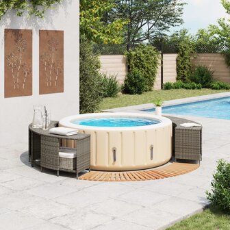 Hottub-ombouw poly rattan massief acaciahout grijs 2