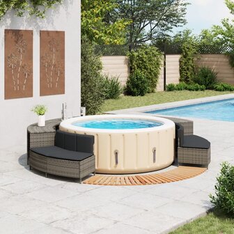 Hottub-ombouw poly rattan massief acaciahout grijs 2