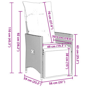 5-delige Bistroset met kussens poly rattan bruin 9