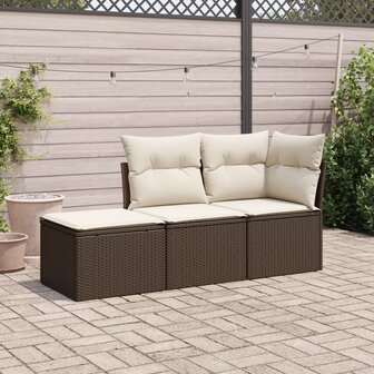 3-delige Loungeset met kussens poly rattan bruin 1