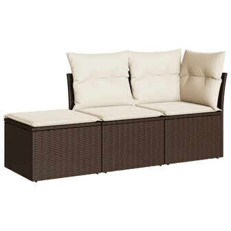 3-delige Loungeset met kussens poly rattan bruin 2