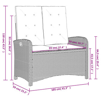 2-delige Tuinset met kussens poly rattan zwart 10