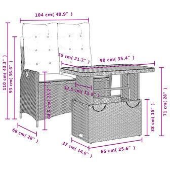 2-delige Tuinset met kussens poly rattan zwart 8