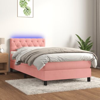 Boxspring met matras en LED fluweel roze 80x200 cm 1