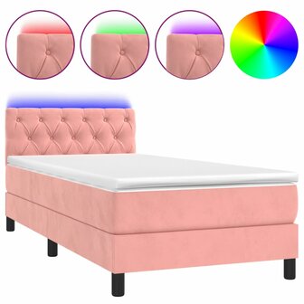 Boxspring met matras en LED fluweel roze 80x200 cm 2