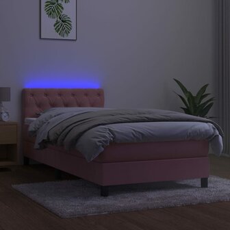 Boxspring met matras en LED fluweel roze 80x200 cm 4