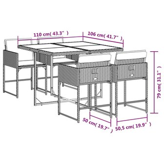 5-delige Tuinset met kussens poly rattan bruin 6