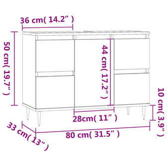 Badkamerkast 80x33x60 cm bewerkt hout gerookt eikenkleurig 11