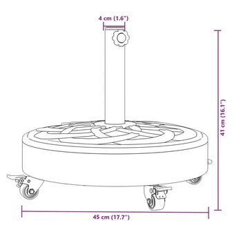 Parasolvoet met wielen voor stok van &Oslash;38 / 48 mm 27 kg rond 8