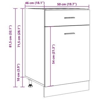 Onderkast met lade 50x46x81,5 cm bewerkt hout oud houtkleurig 12