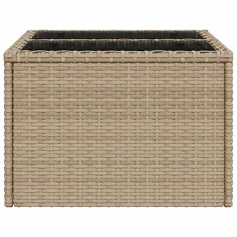 Tuintafel met glazen blad 55x55x37 cm poly rattan beige 5