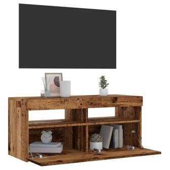 Tv-meubel met LED 90x35x40 cm bewerkt hout oud hout 1