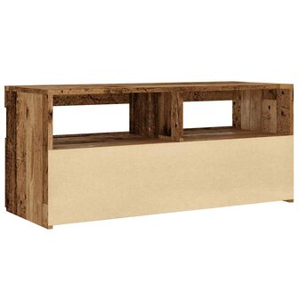 Tv-meubel met LED 90x35x40 cm bewerkt hout oud hout 9