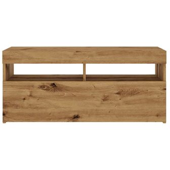 Tv-meubel met LED 90x35x40 cm bewerkt hout artisanaal eiken 7