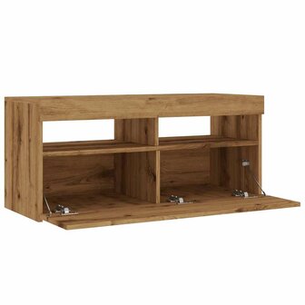 Tv-meubel met LED 90x35x40 cm bewerkt hout artisanaal eiken 10