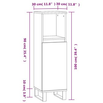 Badkamerkast 30x30x100 cm bewerkt hout gerookt eikenkleurig 12