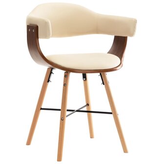 Eetkamerstoelen 2 st kunstleer en gebogen hout cr&egrave;me 3