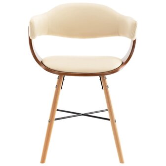 Eetkamerstoelen 2 st kunstleer en gebogen hout cr&egrave;me 4