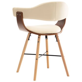 Eetkamerstoelen 2 st kunstleer en gebogen hout cr&egrave;me 5