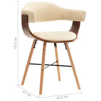 Eetkamerstoelen 2 st kunstleer en gebogen hout cr&egrave;me 8