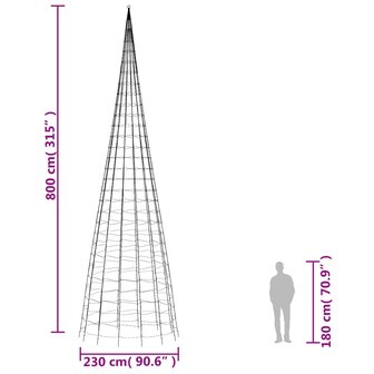 Lichtkegel aan vlaggenmast 3000 meerkleurige LED&amp;apos;s 800 cm 10