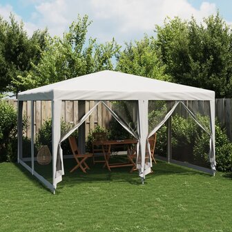 Partytent met 8 mesh zijwanden 4x4 m HDPE wit 1