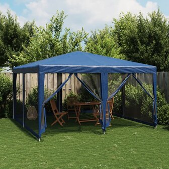 Partytent met 8 mesh zijwanden 4x4 m HDPE blauw 1