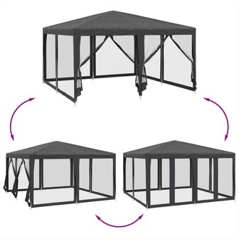 Partytent met 8 mesh zijwanden 4x4 m HDPE antracietkleurig 6