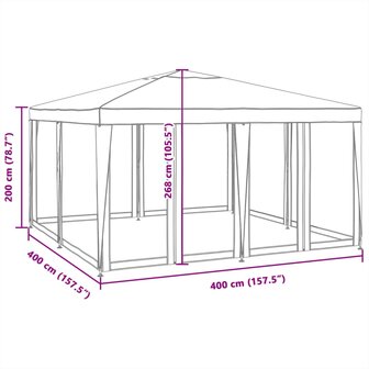 Partytent met 8 mesh zijwanden 4x4 m HDPE antracietkleurig 8