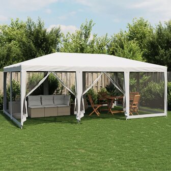 Partytent met 10 mesh zijwanden 6x4 m HDPE wit 1