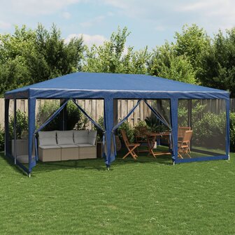 Partytent met 10 mesh zijwanden 6x4 m HDPE blauw 1