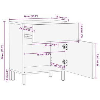 Nachtkastje 50x33x60 cm massief ruw mangohout zwart 12