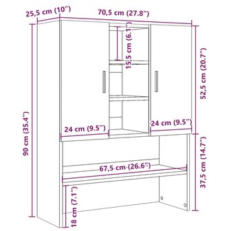 Wasmachinekast 70,5x25,5x90 cm betongrijs 10