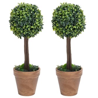 Kunstplanten met pot 2 st buxus bolvorming 41 cm groen 1