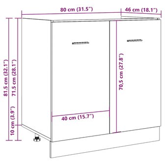 Wastafelonderkast 80x46x81,5 cm bewerkt hout oud houtkleurig 12